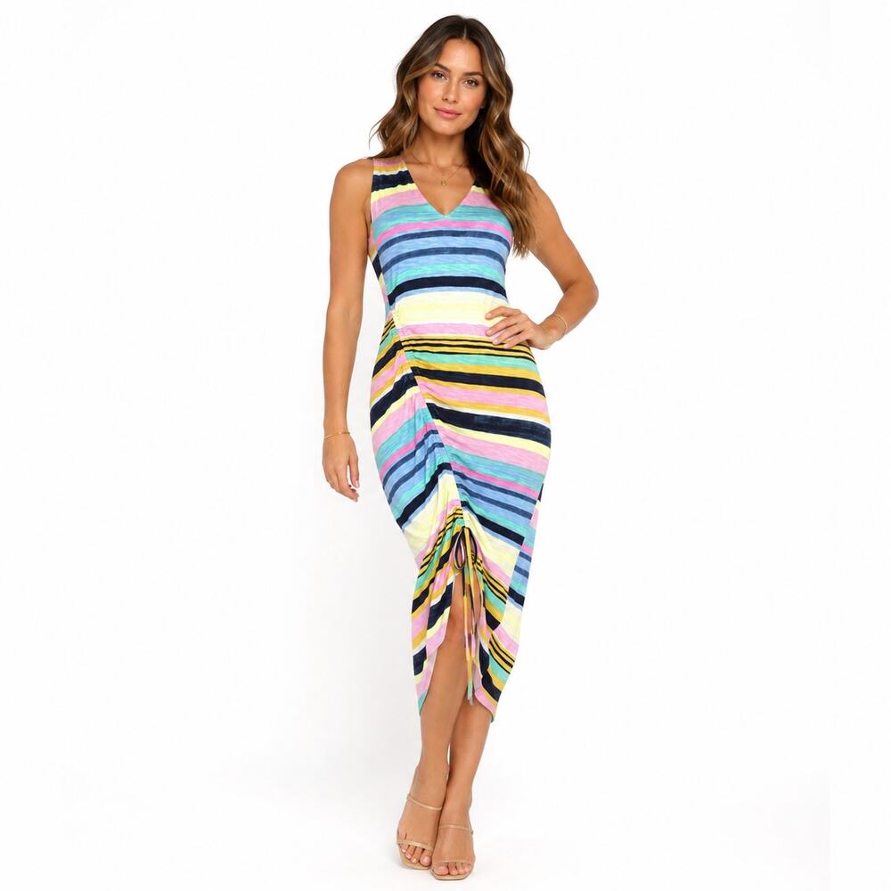RACHAEL Rachael Roy NWT Cinched A-Line Striped Dress Size L Navy Multi Colored